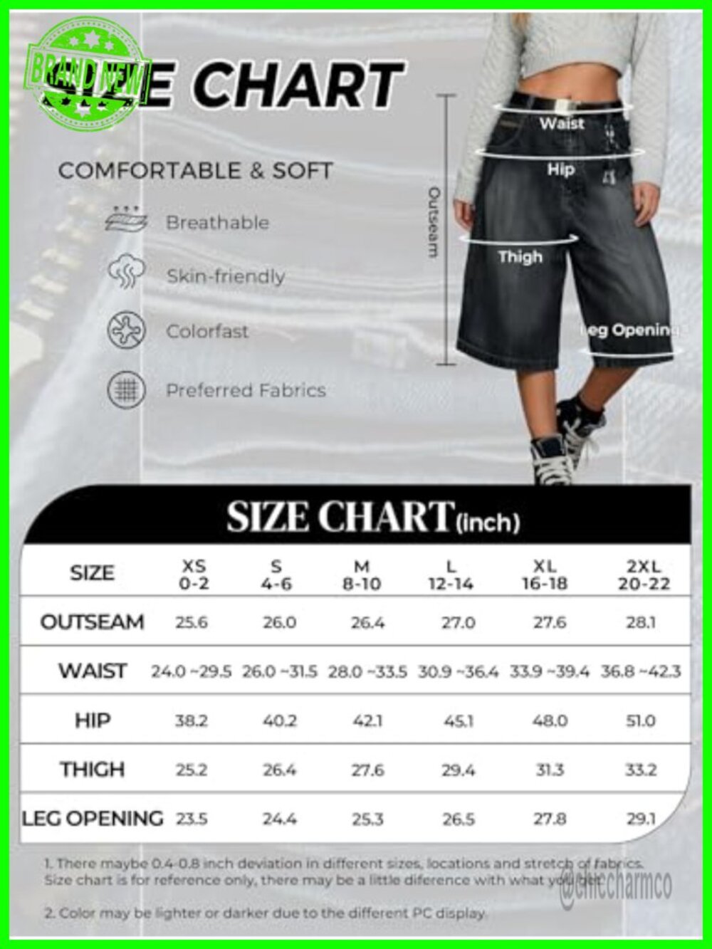 Wide Leg Baggy Jorts Bermuda Shorts for Women Y2k Elastic Waist Denim with - Picture 5 of 6